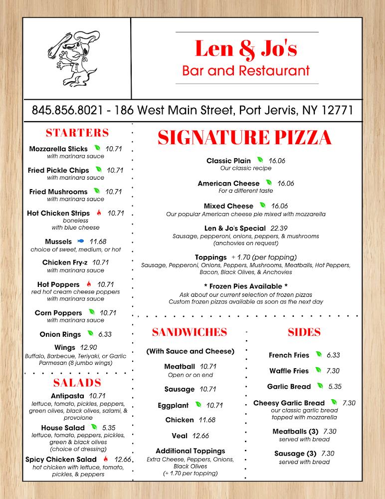 Len & Jo's Bar and Restaurant Menu image 1