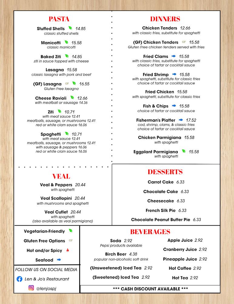 Len & Jo's Bar and Restaurant Menu image 2